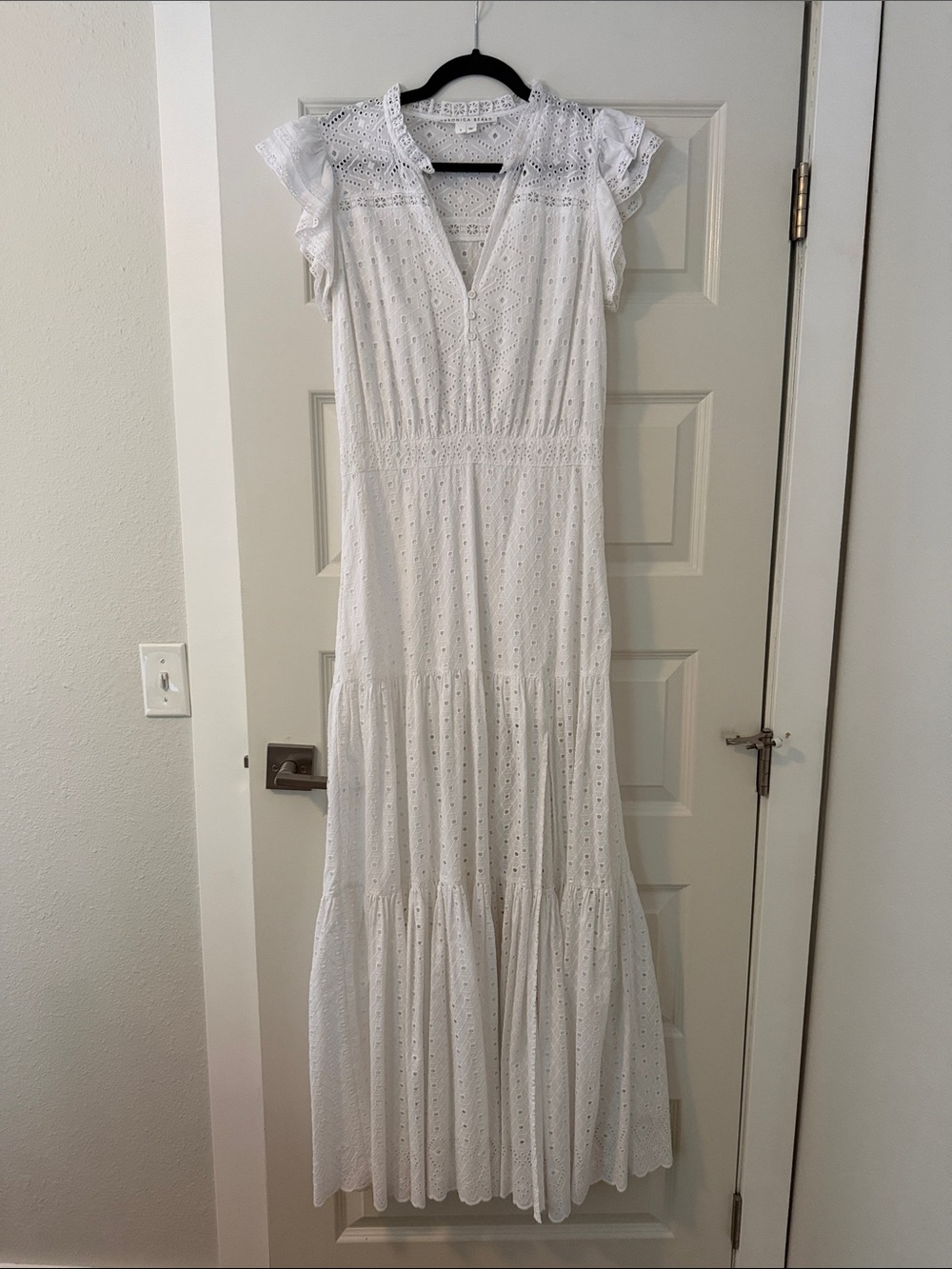 Veronica Beard White Eyelet Tiered Maxi Dress